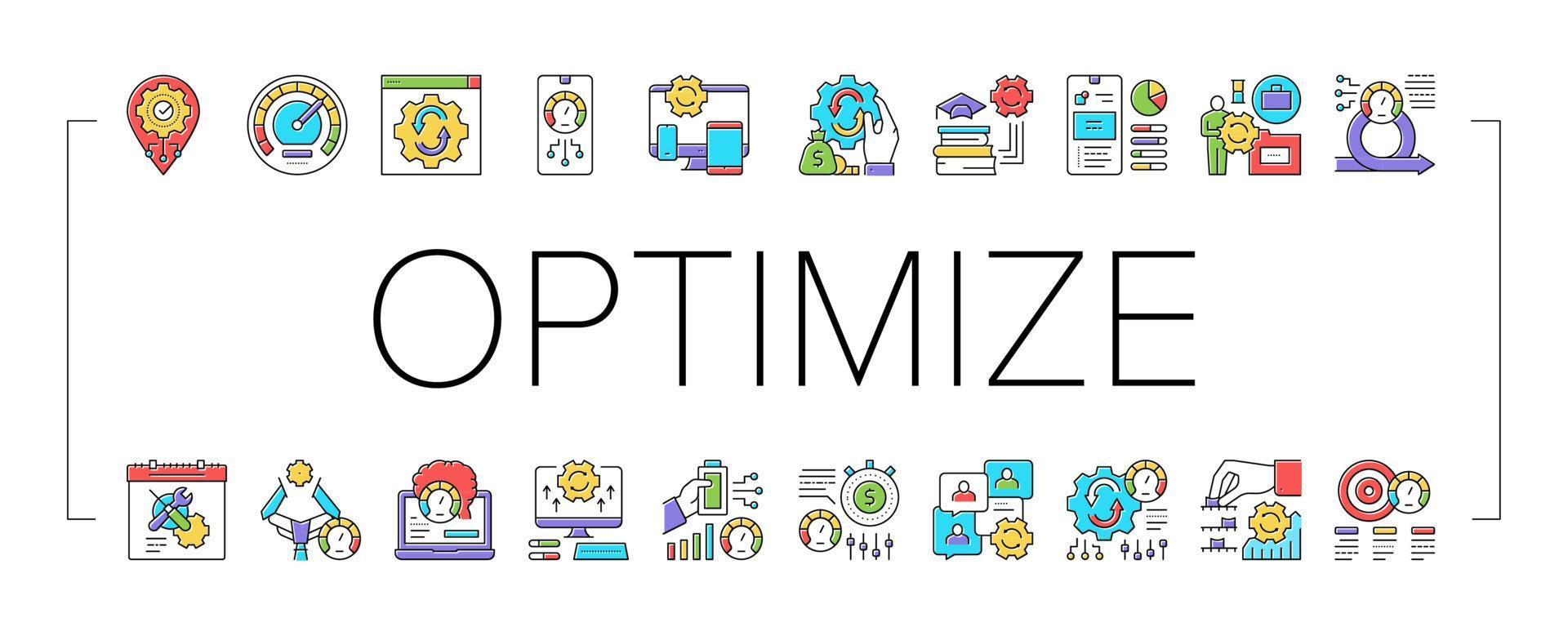 Optimize Operations Collection Icons Set Vector