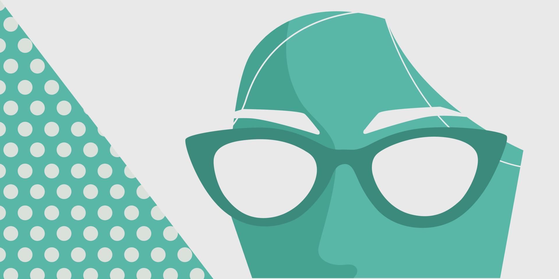 Eye glasses and sunglasses on vintage green banner. Flat vector. vector