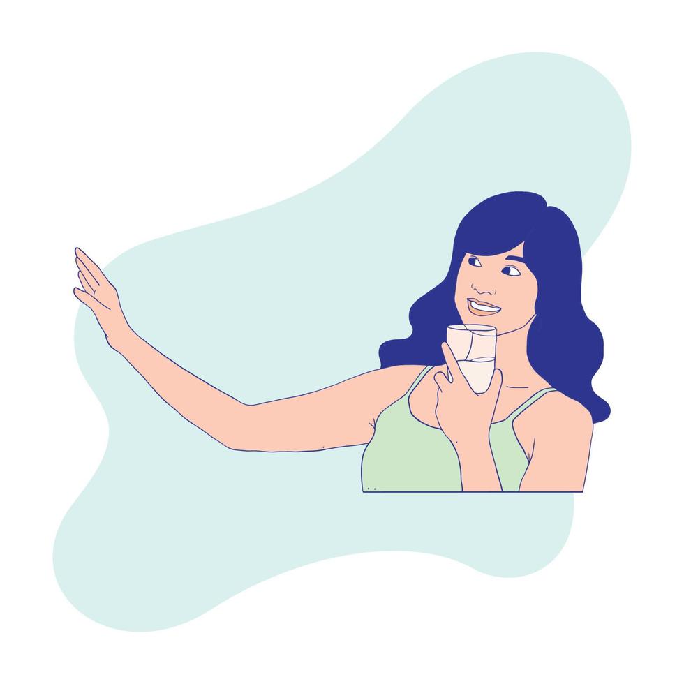 young woman with a glass of water vector
