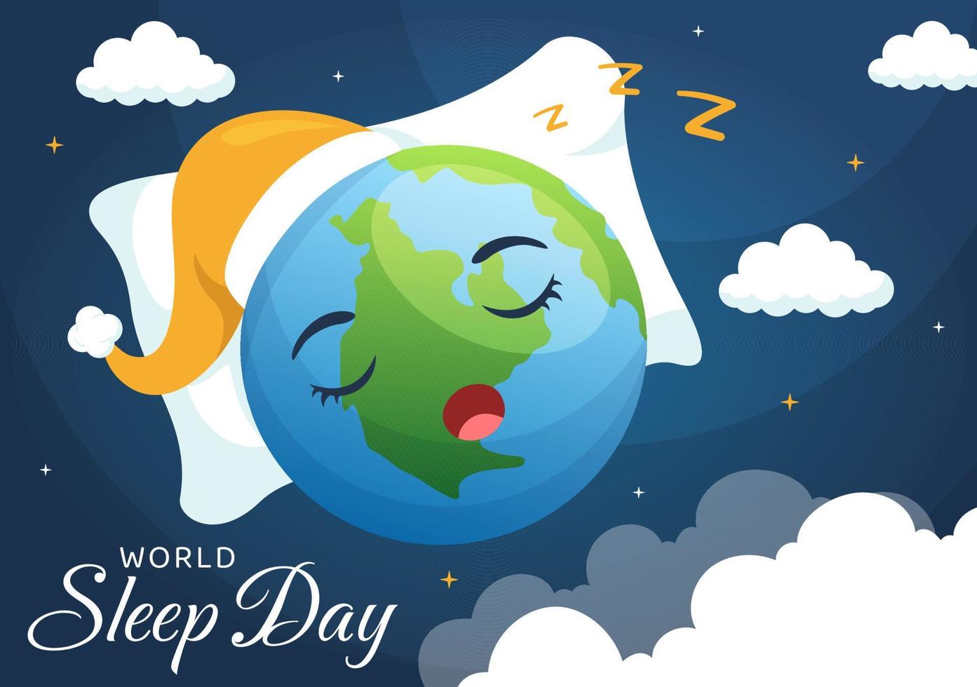 World Sleep Day on March 17 Illustration with People Sleeping and Planet Earth in Sky Backgrounds Flat Cartoon Hand Drawn for Landing Page Templates vector