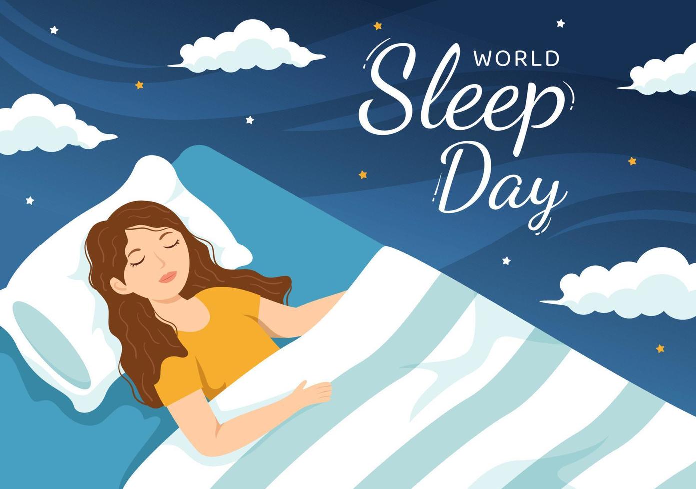 World Sleep Day on March 17 Illustration with People Sleeping and Planet Earth in Sky Backgrounds Flat Cartoon Hand Drawn for Landing Page Templates vector