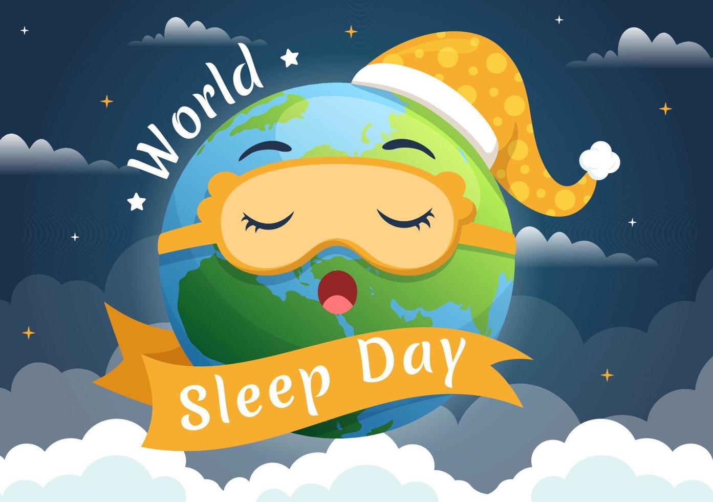 World Sleep Day on March 17 Illustration with People Sleeping and Planet Earth in Sky Backgrounds Flat Cartoon Hand Drawn for Landing Page Templates vector