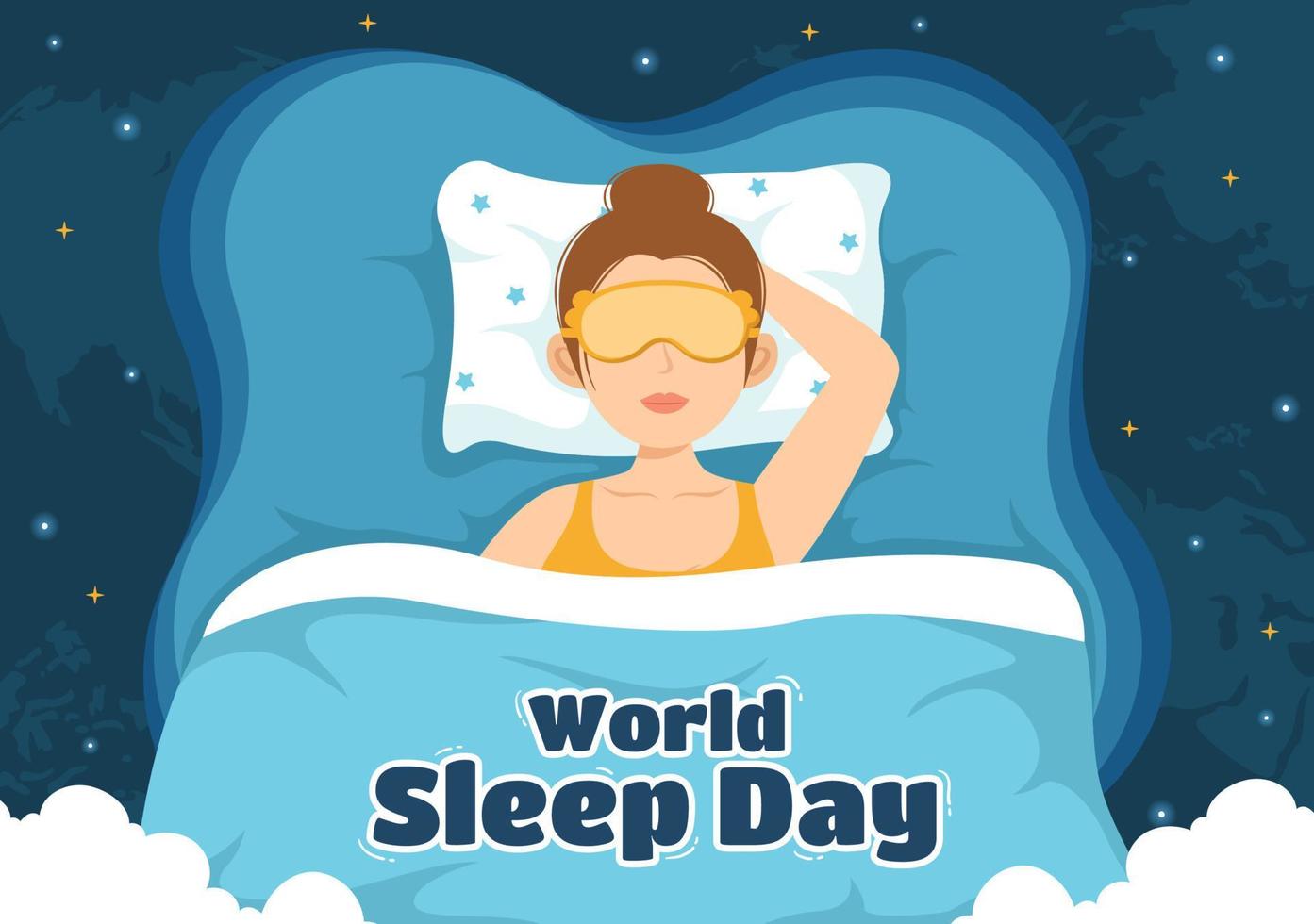 World Sleep Day on March 17 Illustration with People Sleeping and Planet Earth in Sky Backgrounds Flat Cartoon Hand Drawn for Landing Page Templates vector