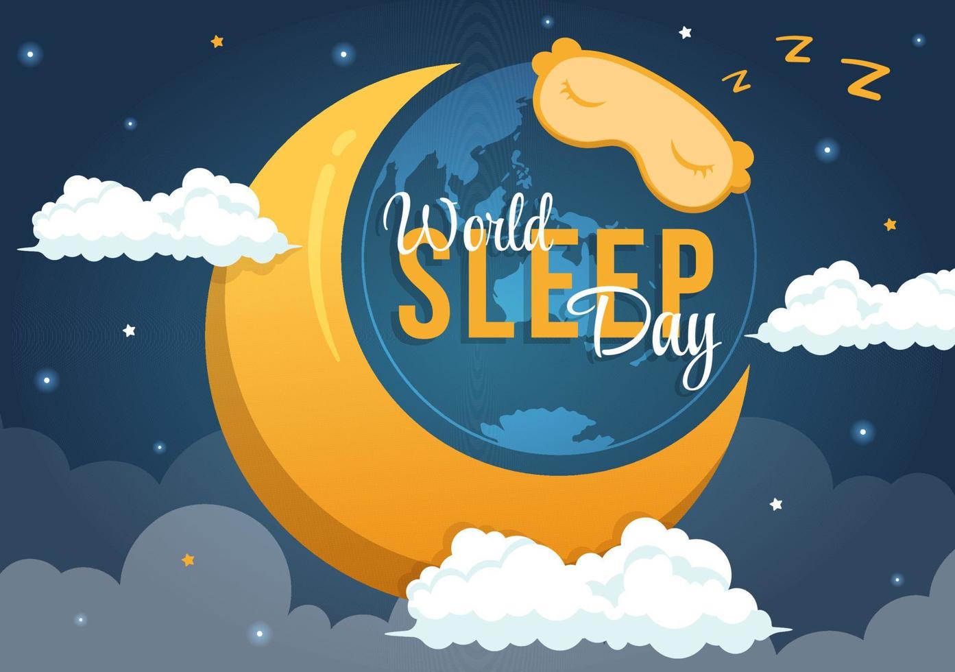 World Sleep Day on March 17 Illustration with People Sleeping and Planet Earth in Sky Backgrounds Flat Cartoon Hand Drawn for Landing Page Templates vector