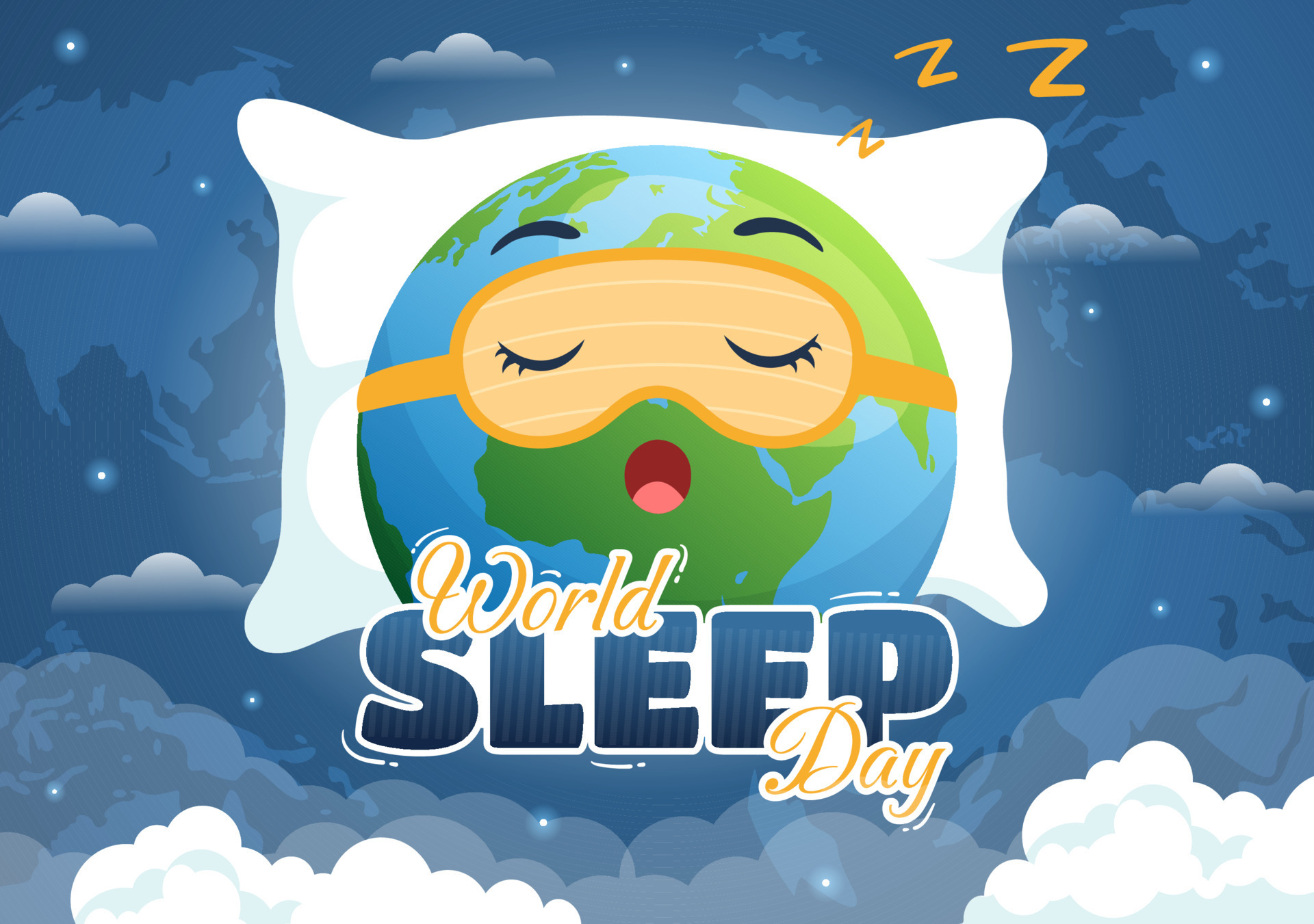 World Sleep Day on March 17 Illustration with People Sleeping and Earth in Sky