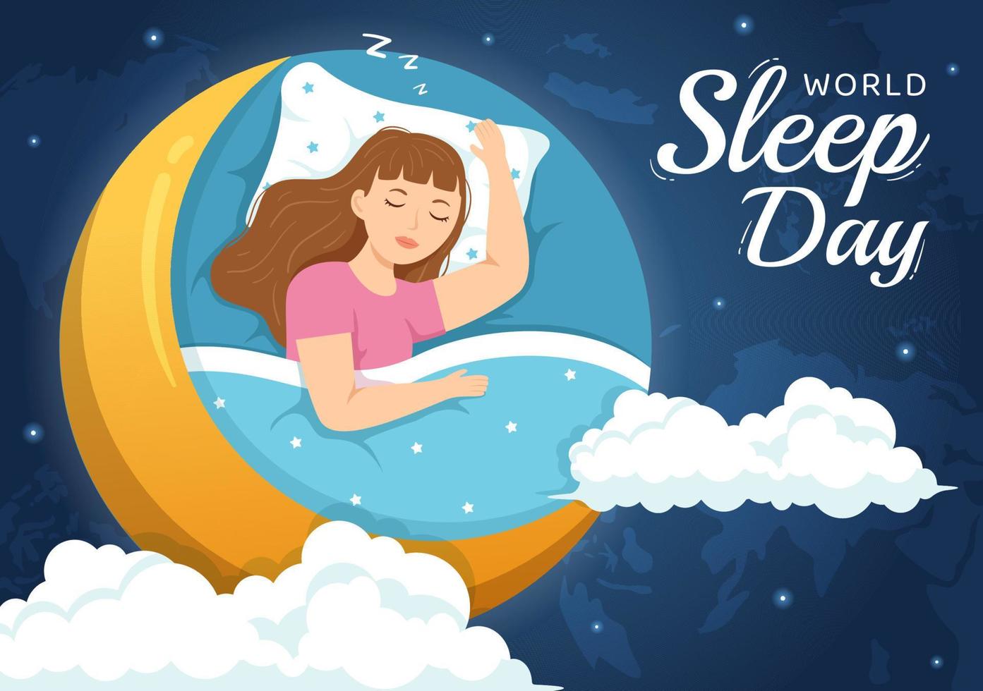 World Sleep Day on March 17 Illustration with People Sleeping and Planet Earth in Sky Backgrounds Flat Cartoon Hand Drawn for Landing Page Templates vector