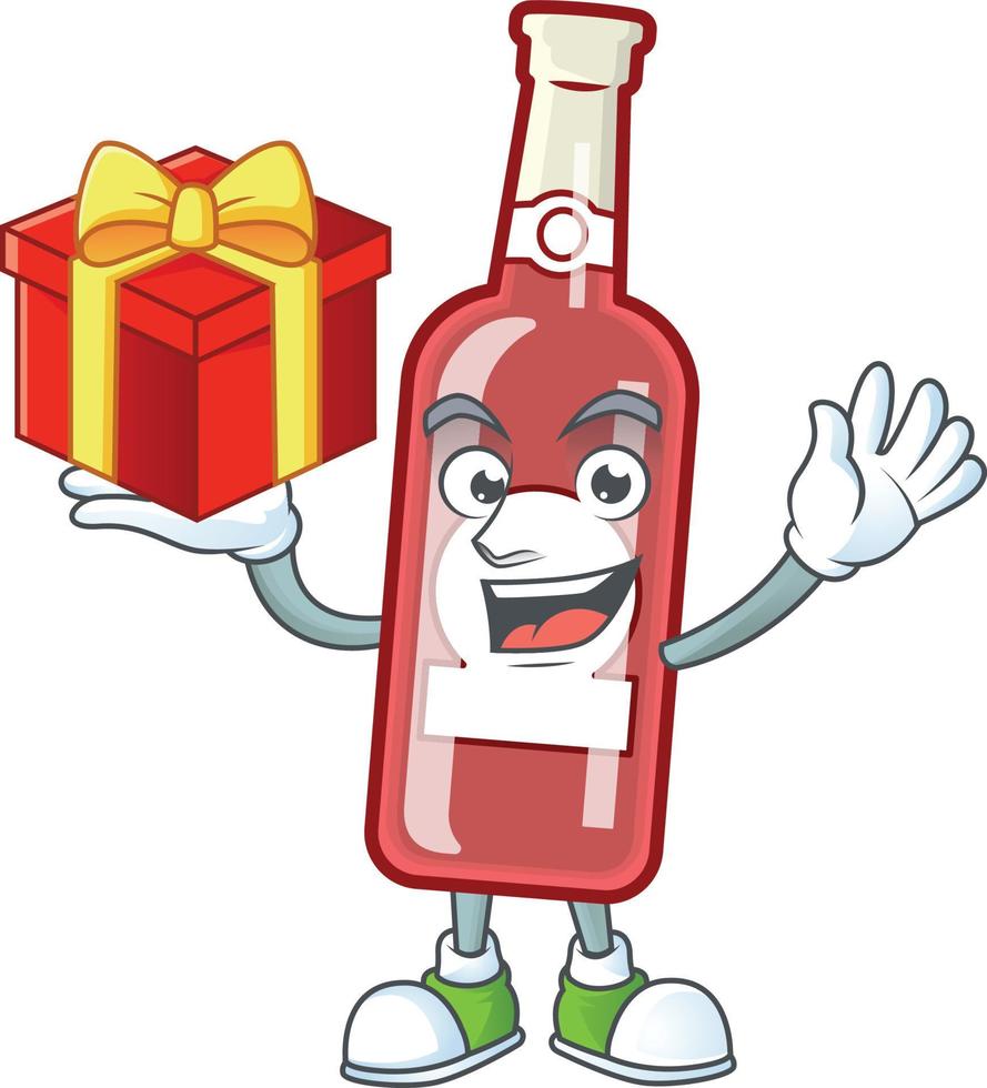 Cute champagne red bottle cartoon vector