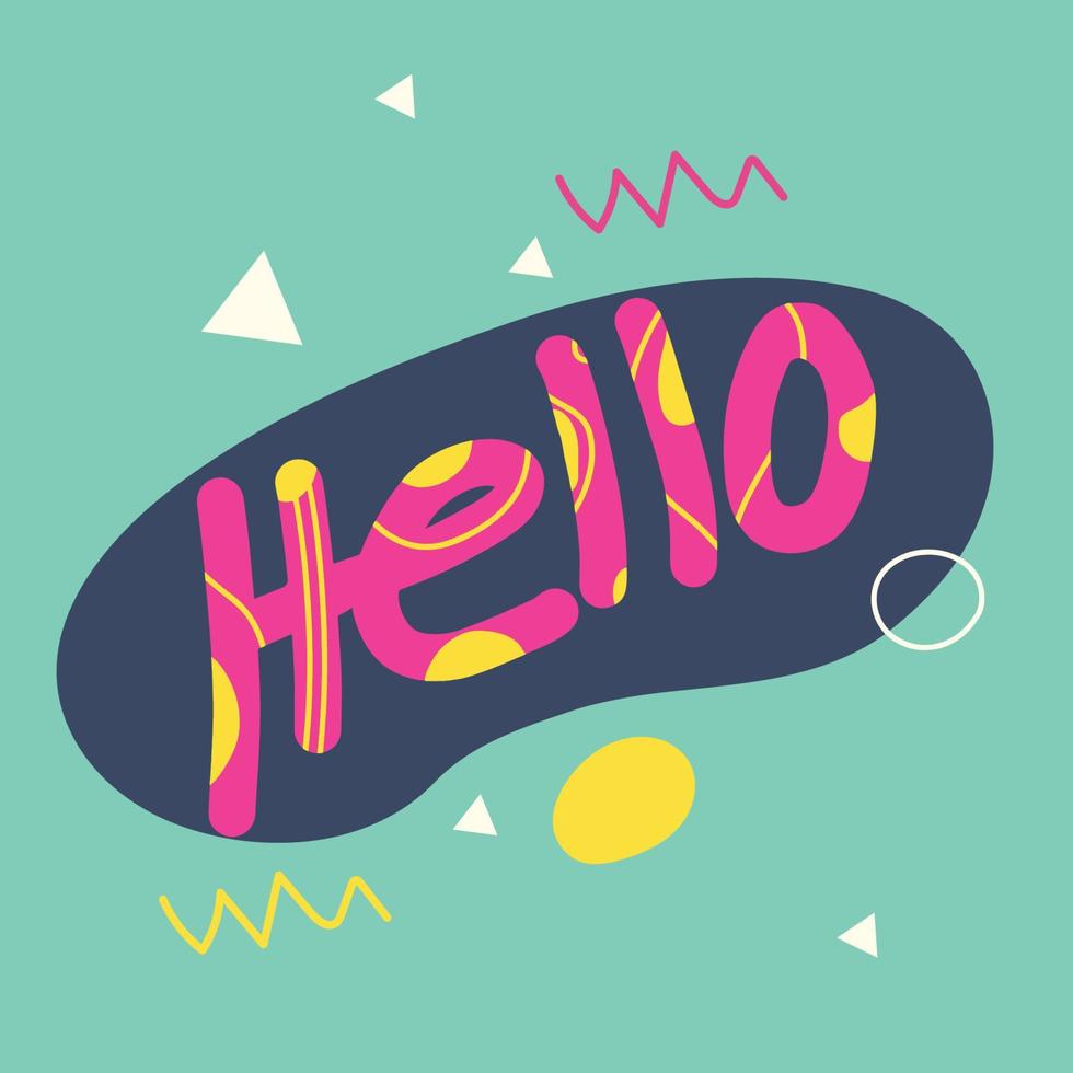 Hello logo colorful vintage trendy style lettering vector illustration. 90s style decorative inscription for Creative print typography  t shirt Holiday poster sticker patch.