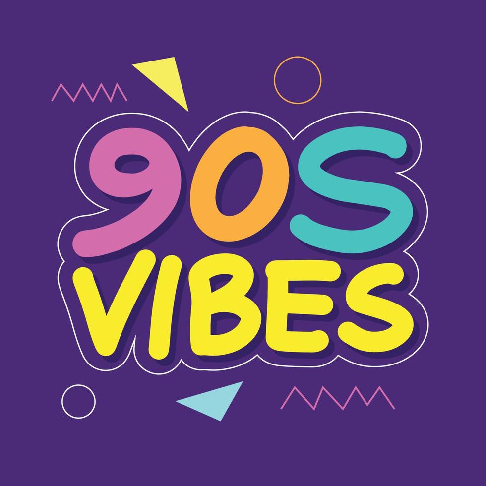 Logotipo de estilo retro de vibraciones de los 90 e ilustración vectorial de letras. plantilla de evento de fiesta de música pop y rock. fondo de moda estética de póster vectorial vintage. vector