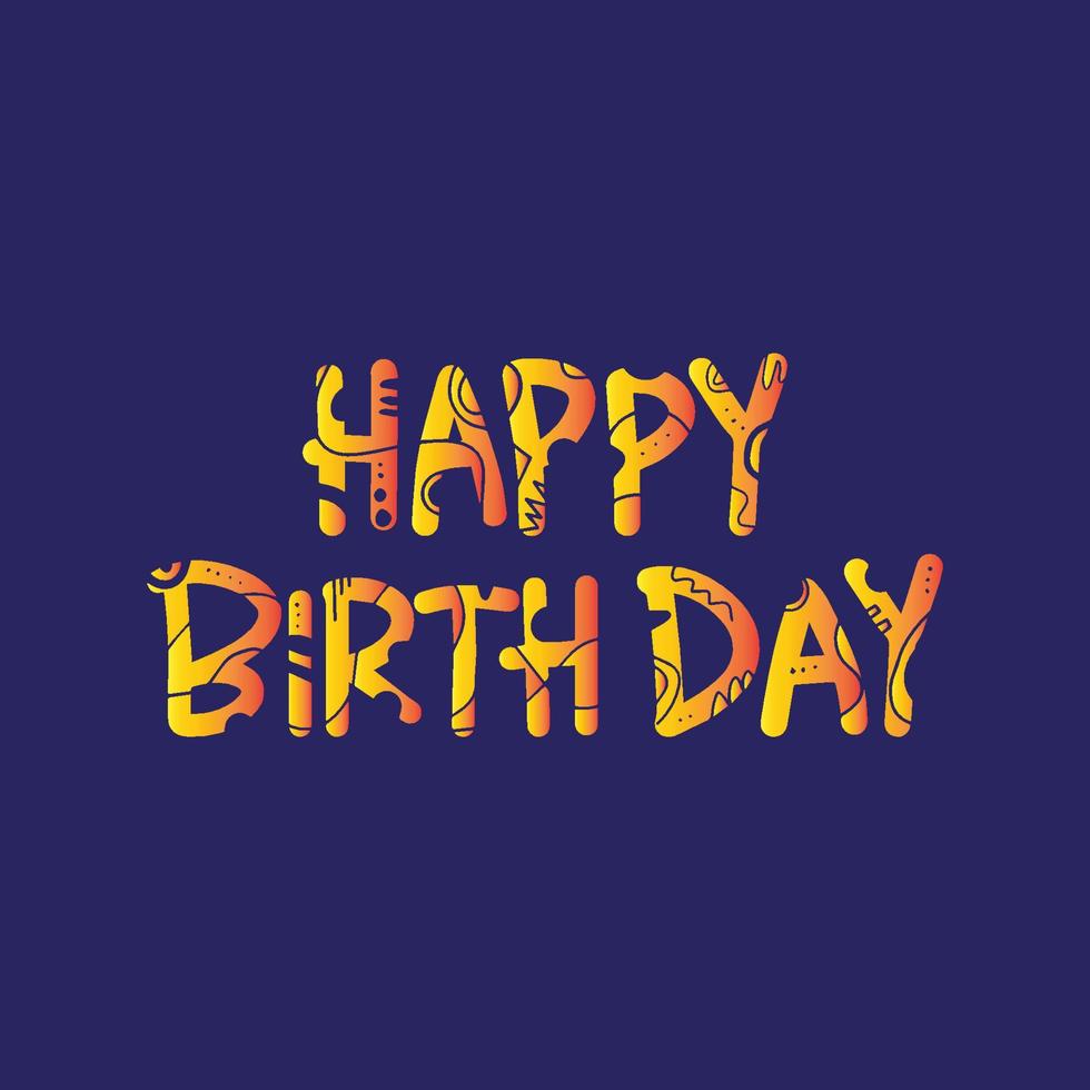 Hand Drawn Happy Birthday Lettering with Balloons, Confetti, Cake and Candles on Colorful Background. Happy Birthday Beautiful Greeting Card Vector T-shirt design.