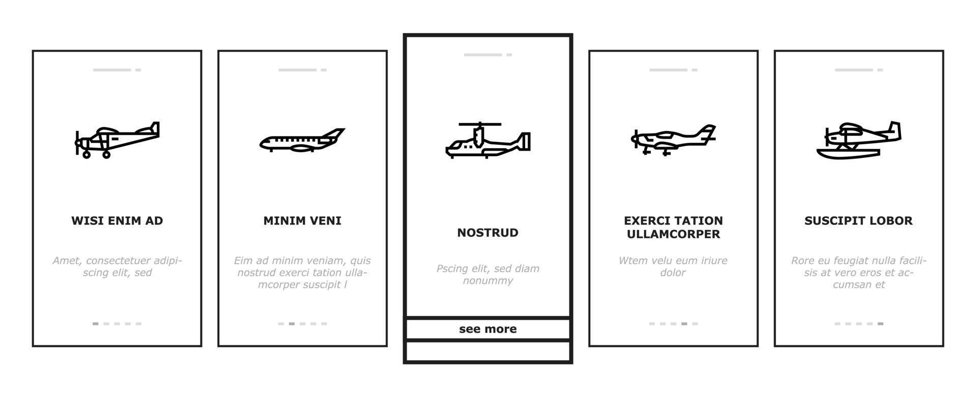 airplane aircraft plane travel onboarding icons set vector