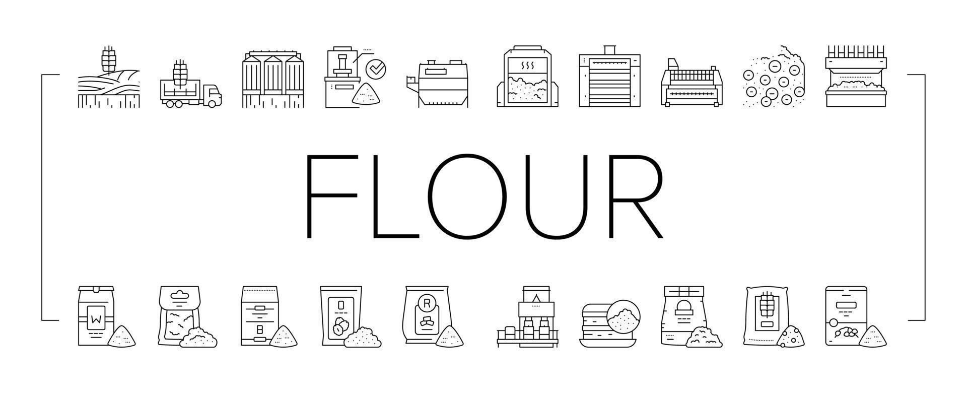 Flour Factory Industry Production Icons Set Vector