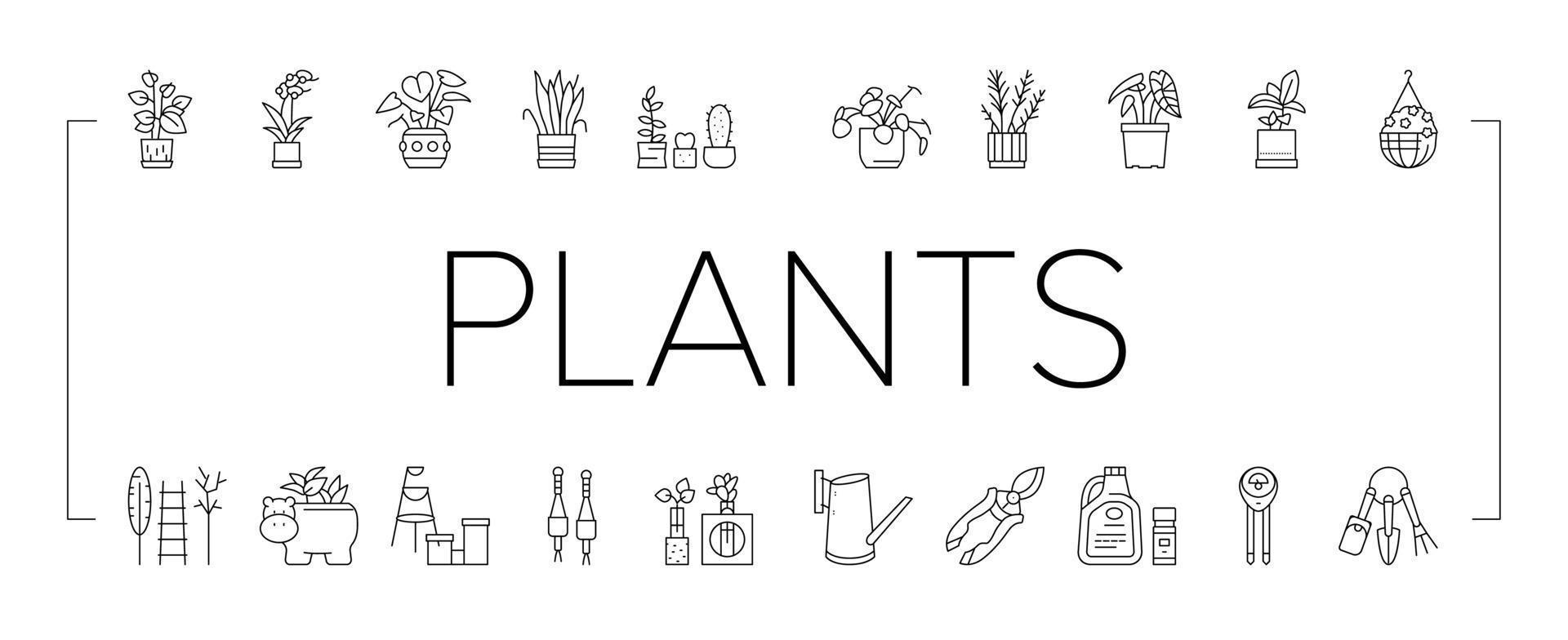 Houseplant Store Sale Collection Icons Set Vector