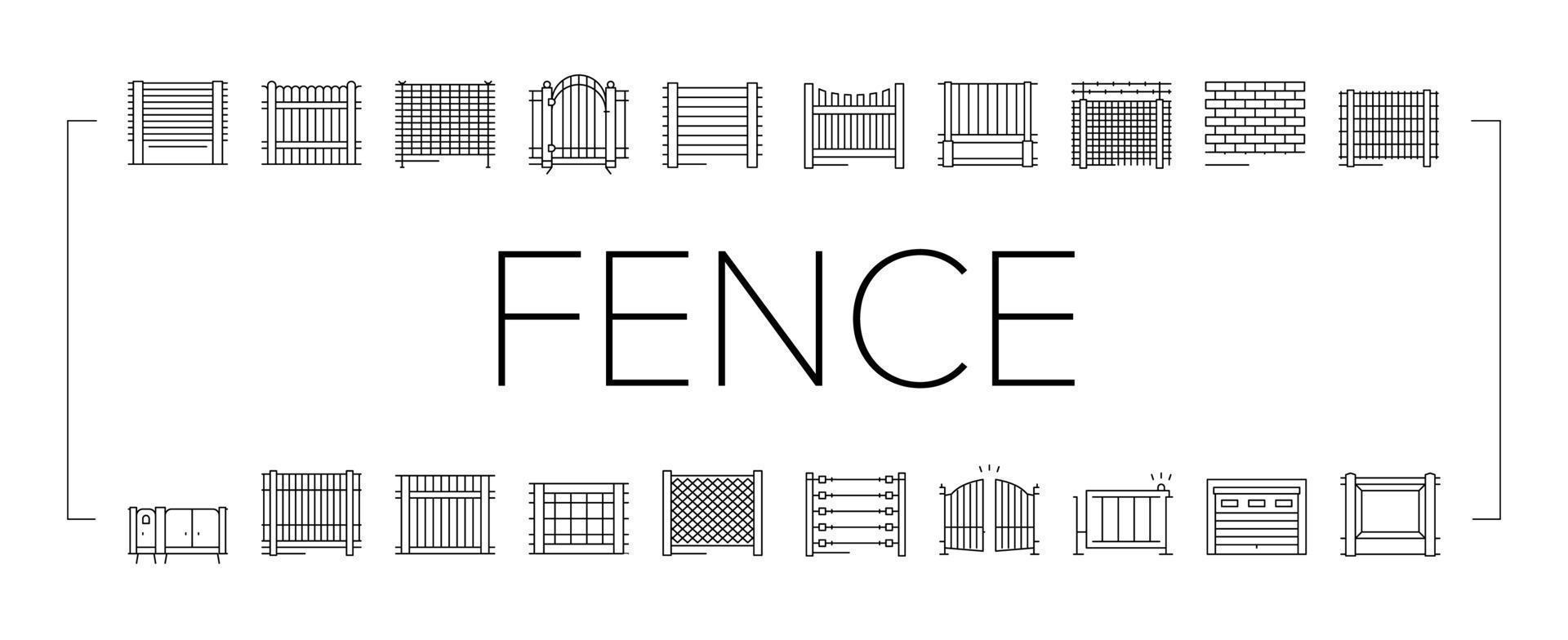 Fence And Gate Exterior Security Icons Set Vector