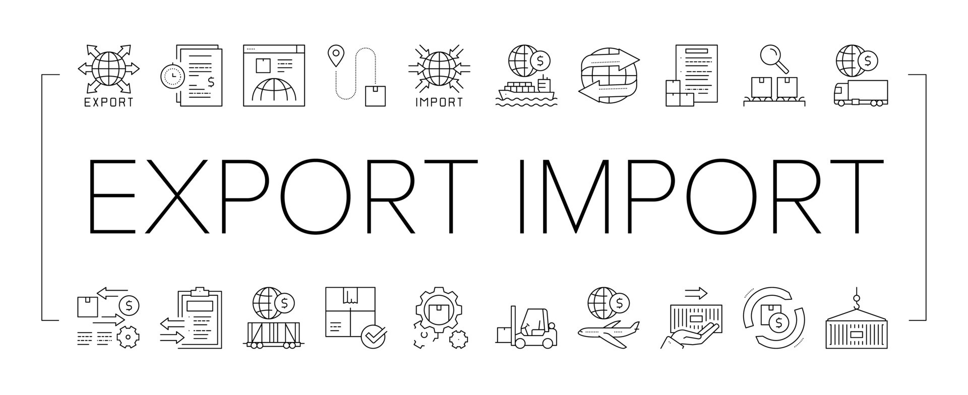 Export Import Logistic Collection Icons Set Vector 19543607 Vector Art ...