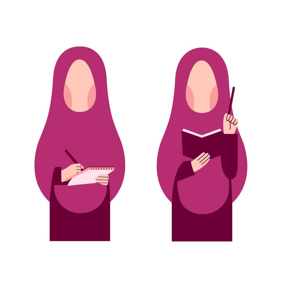Set Of Hijab Woman Writing Character vector