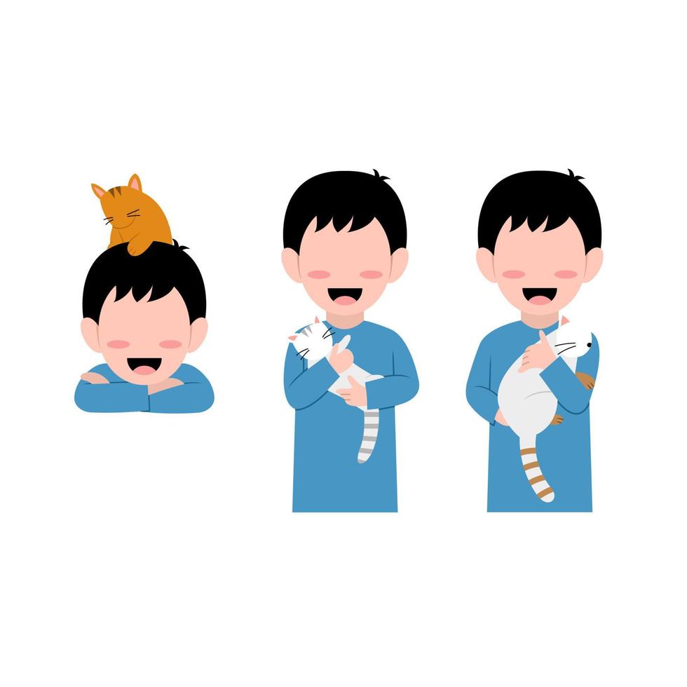 Set Of Little Boy With A Cat Illustration vector