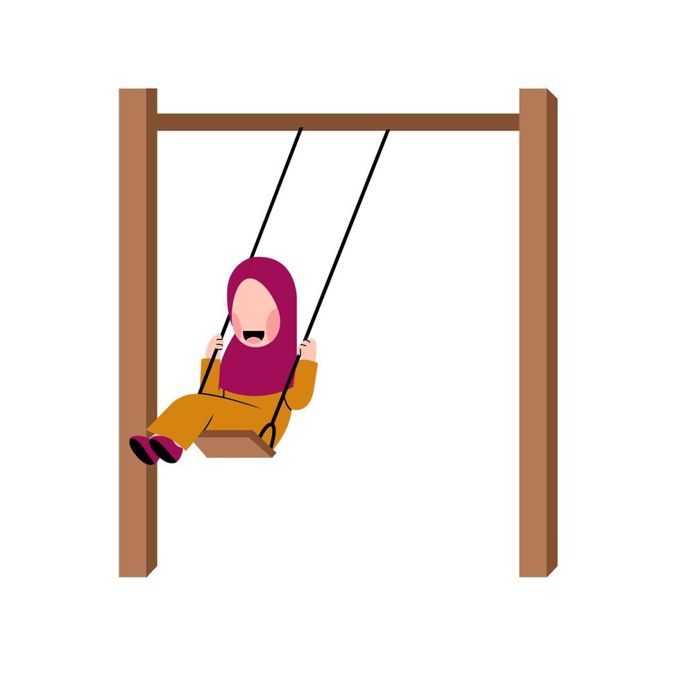 Little Hijab Girl Playing Swing vector