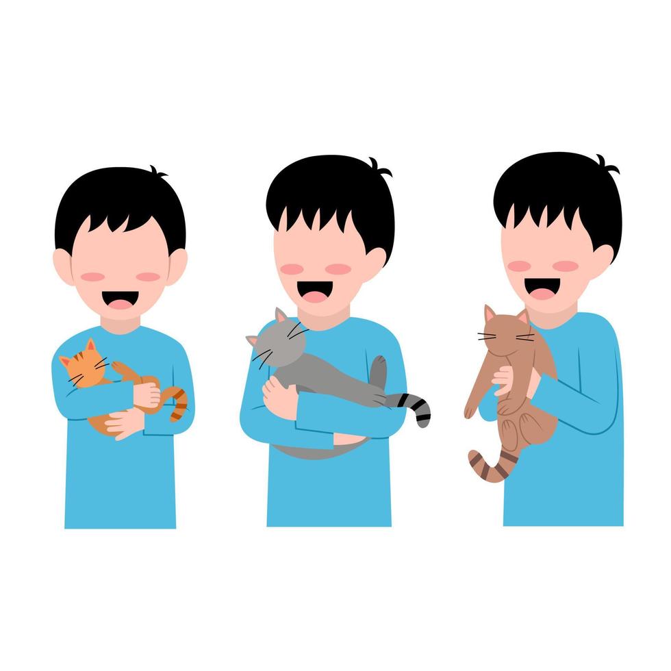 Set Of Little Boy With A Cat Illustration vector