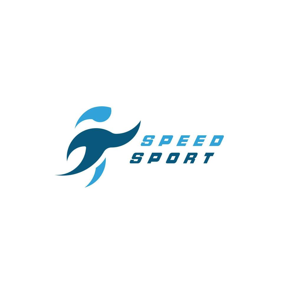 Speed sport logo design illustration. Simple creative idea symbol silhouette athletic person running fast marathon vector icon. Flat minimalist character mascot clean colorful.