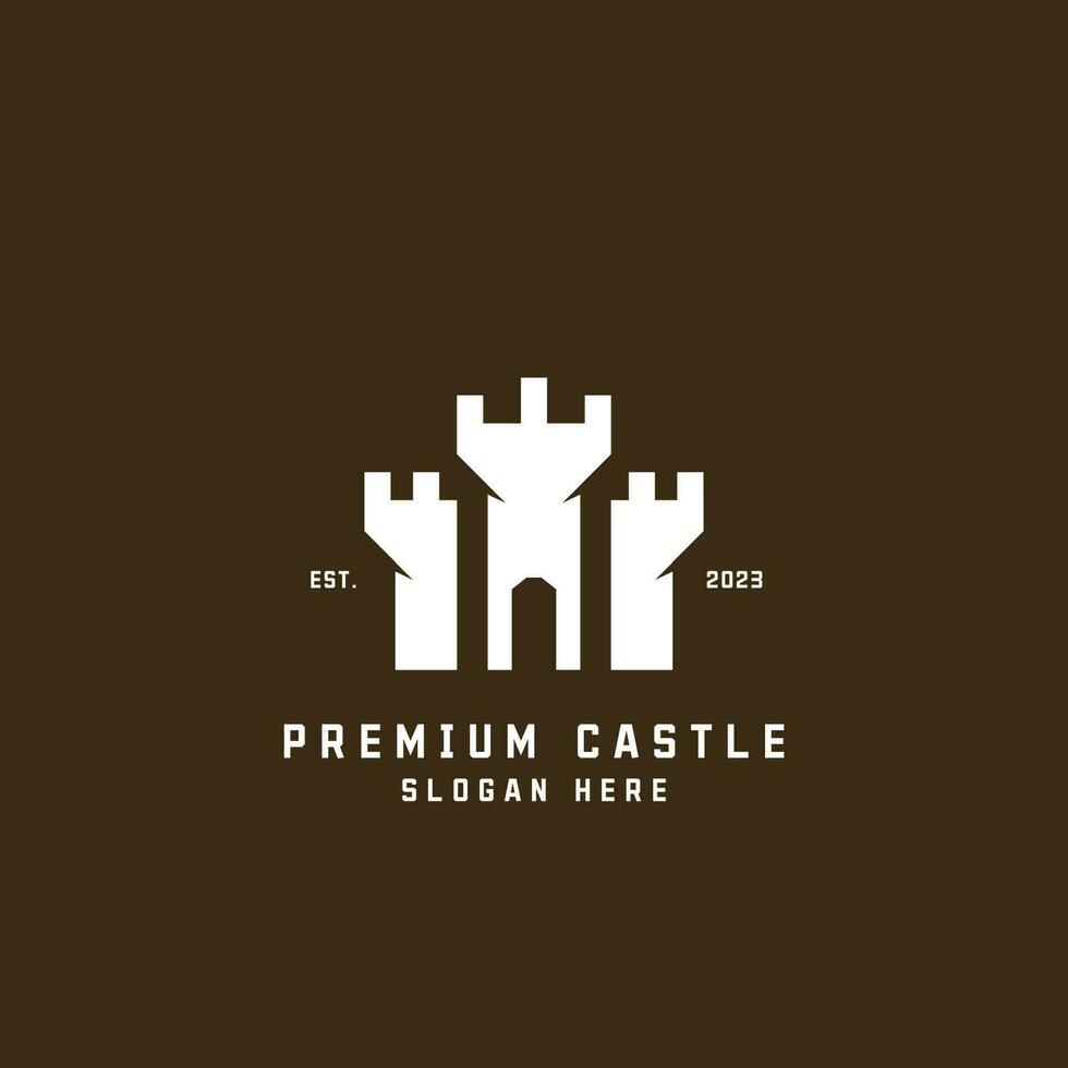 Premium Castle or Kingdom or Fort or brick silhouette logo design illustration. Simple monogram geometric ancient vintage retro unique creative symbol icon vector idea. Modern color minimalist shape