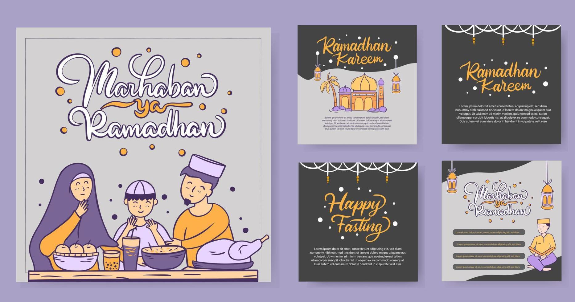Flat ramadan instagram posts collection vector