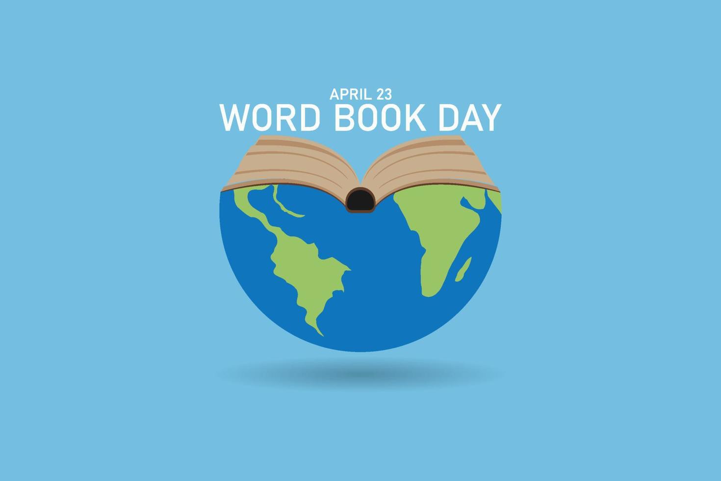 World book day banner illustration. Stack of books over world with open books on blue background. Education vector illustration.