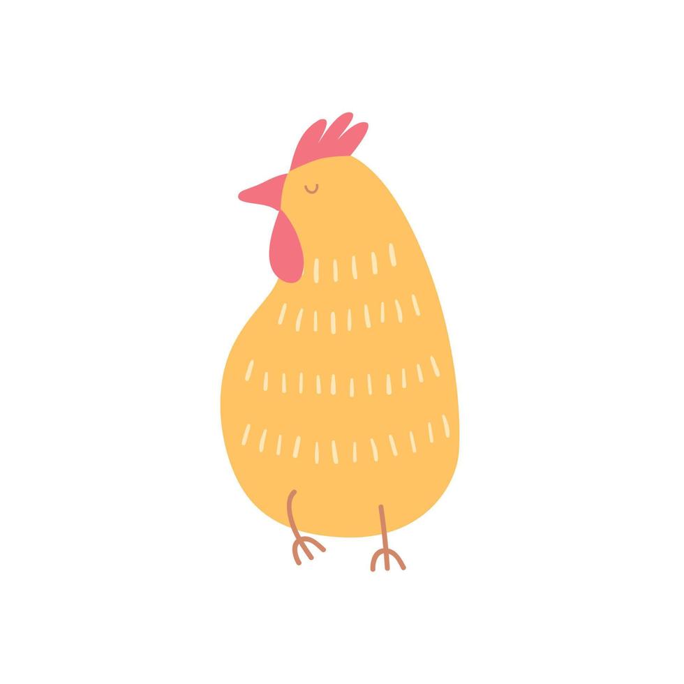 Cartoon rooster silhouette, cute Easter cock vector illustration isolated graphic element. Funny chicken character design. Hand drawing childish hen, domestic bird.