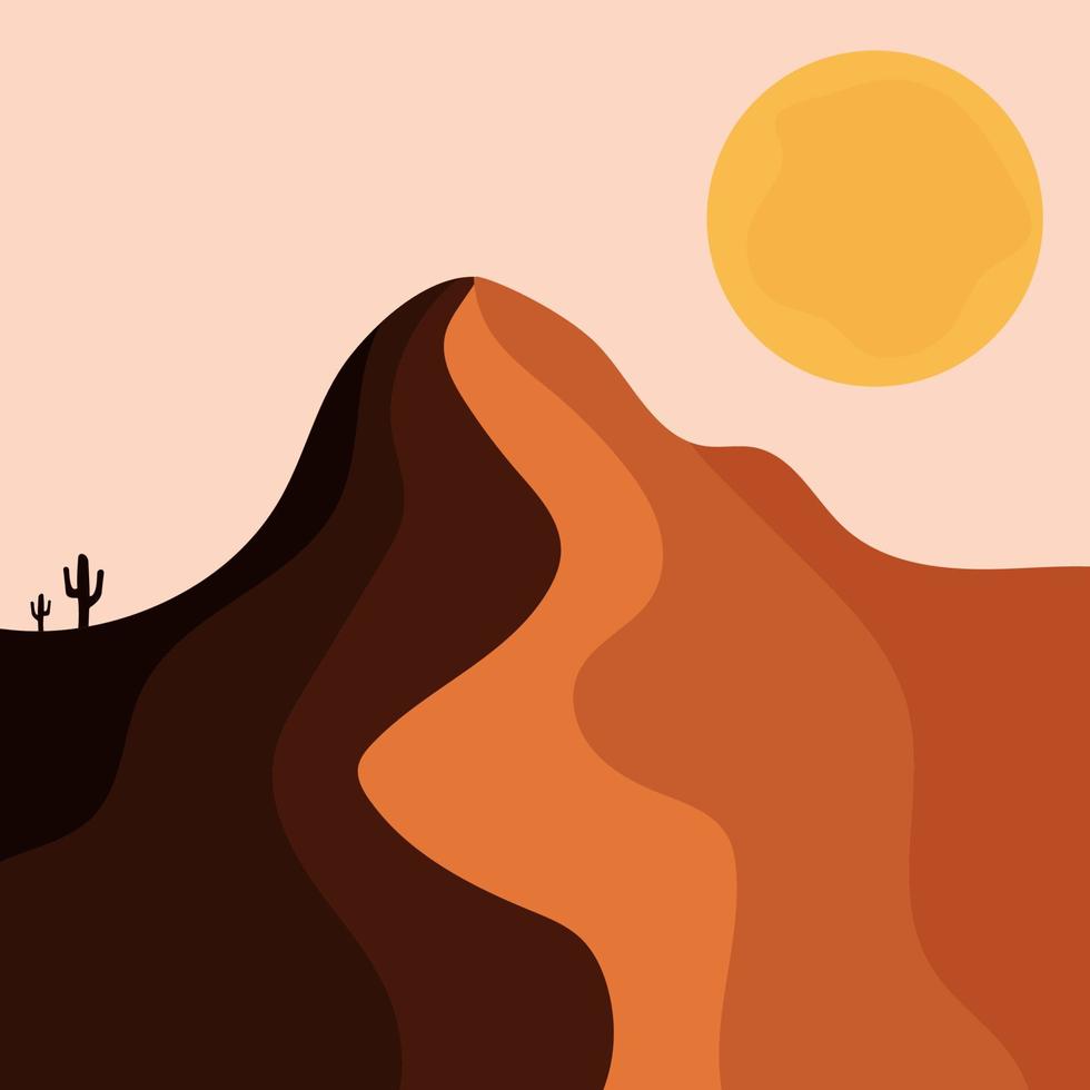Flat abstract icon, sticker, button with desert, sun, cactuses. vector