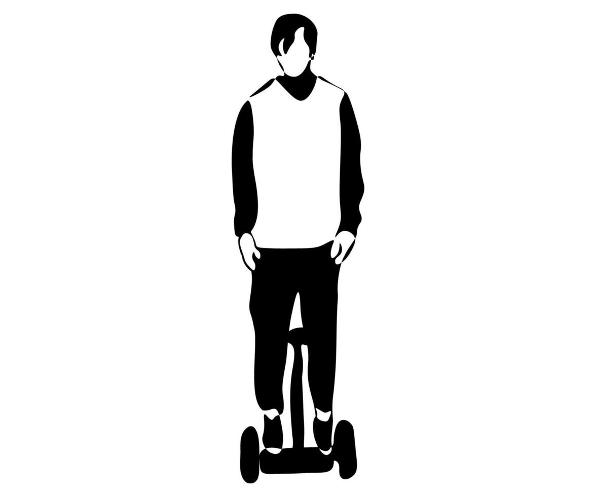 logo abstracto en blanco y negro de una persona en un scooter giroscópico vector