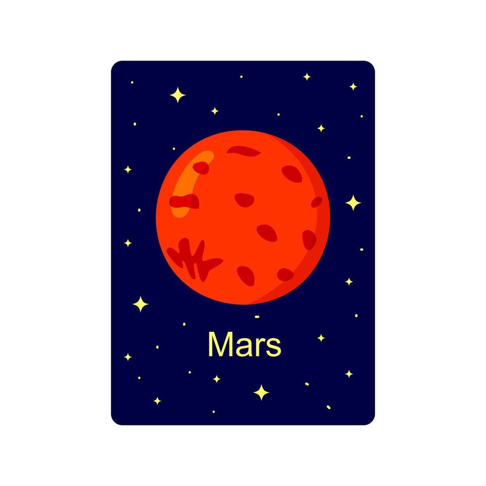 Mars planet. Children flashcard. Educational material for schools and kindergartens. Space science learning for kids vector