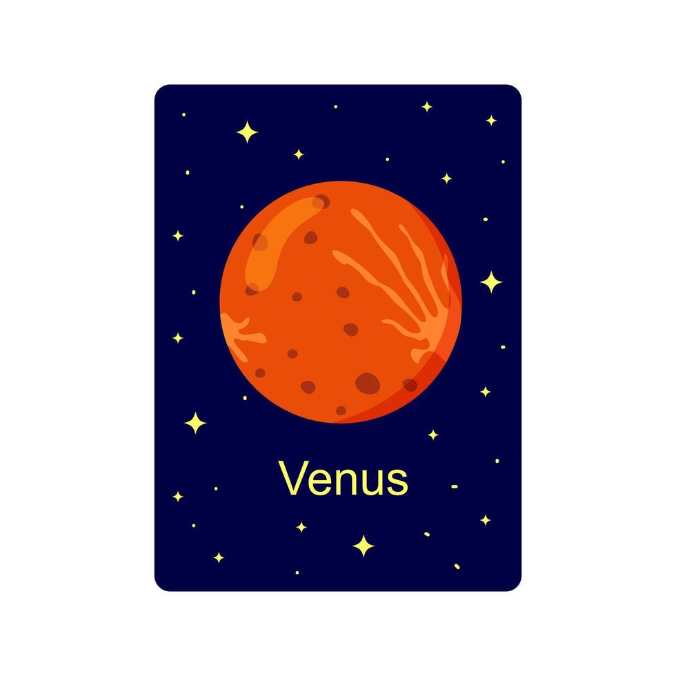 Tarjeta flash del planeta venus para niños. material educativo del tema de aprendizaje espacial para escuelas y jardines de infancia. vector