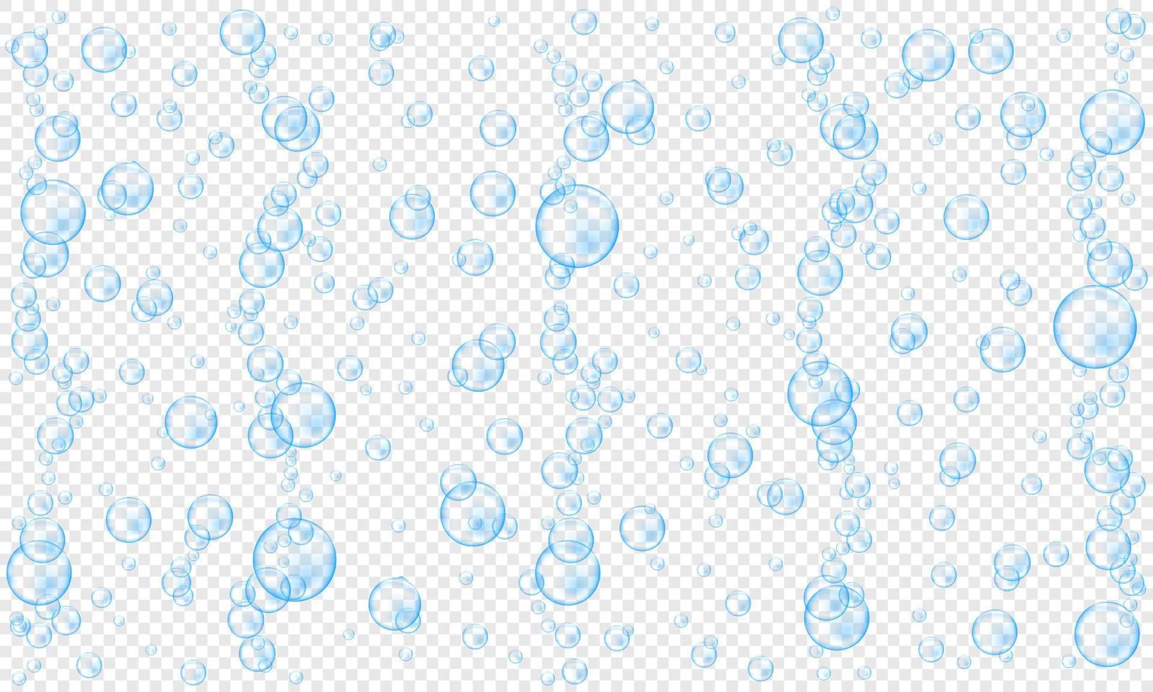 Blue underwater sparkling bubbles. Water stream in sea or aquarium. Fizzy carbonated drink texture vector