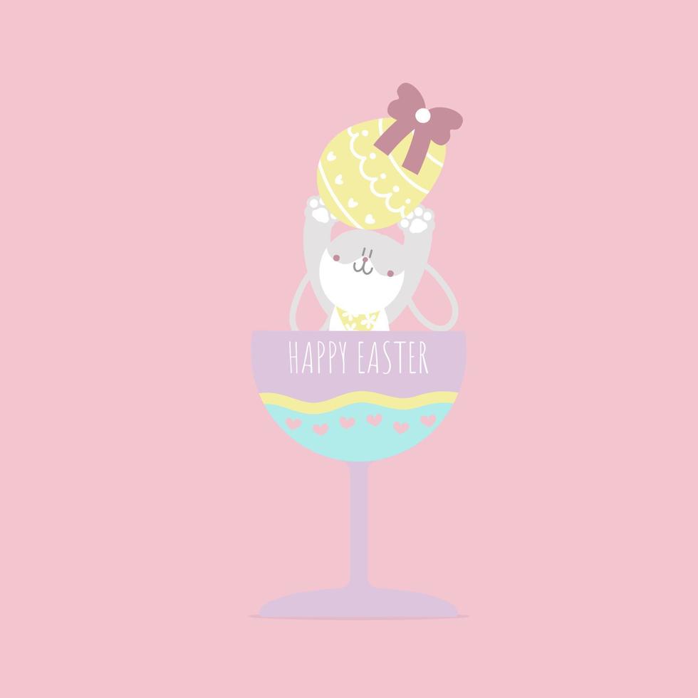 happy easter festival with animal pet bunny rabbit and egg, pastel color, flat vector illustration cartoon character