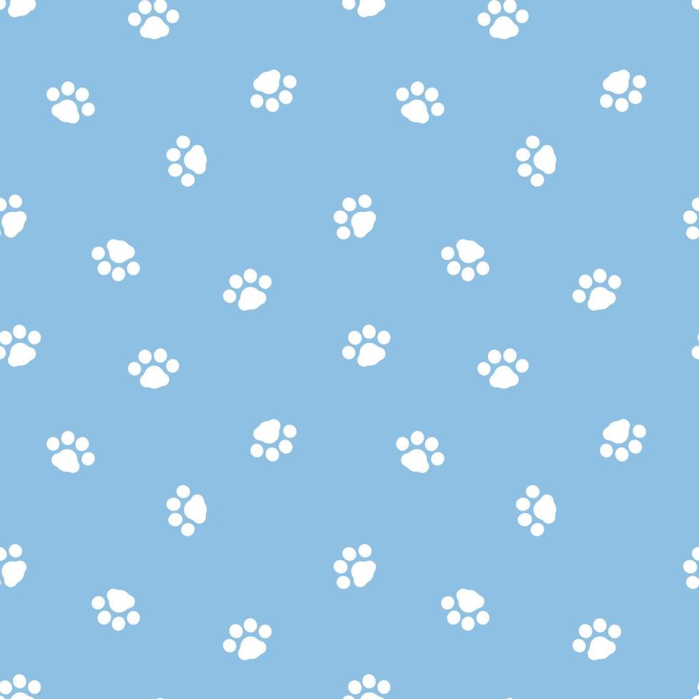 seamless minimal cute, sweet, pastel animal pet dog foot print paw repeat pattern in blue background, flat vector illustration graphic design