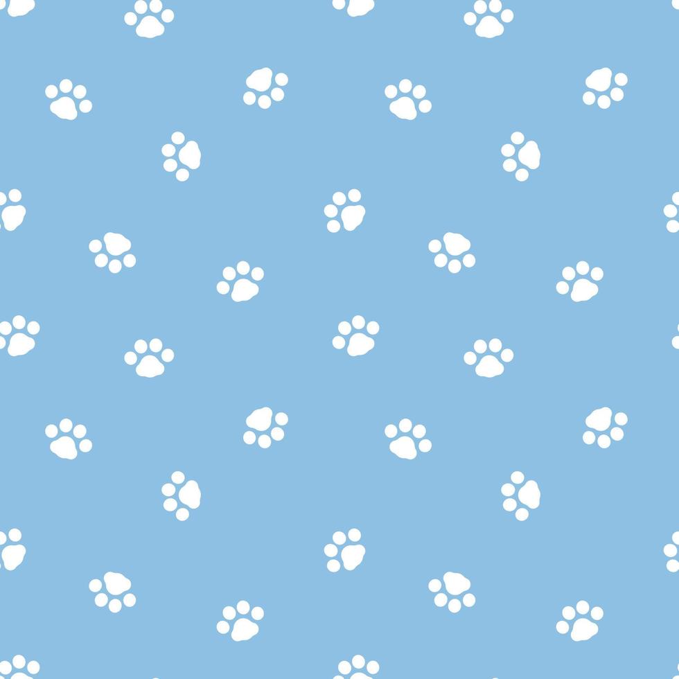 seamless minimal cute, sweet, pastel animal pet dog foot print paw repeat pattern in blue background, flat vector illustration graphic design