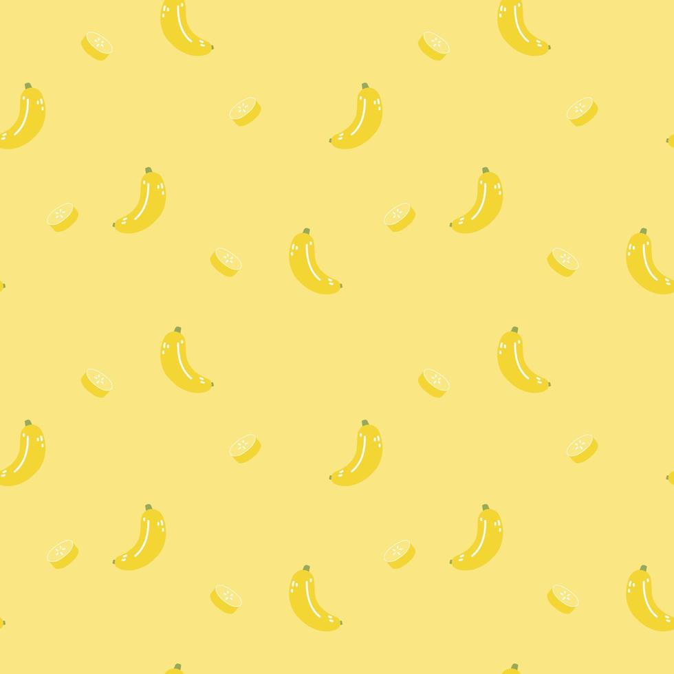 seamless hand drawn banana fruit repeat pattern, yellow background flat vector illustration design