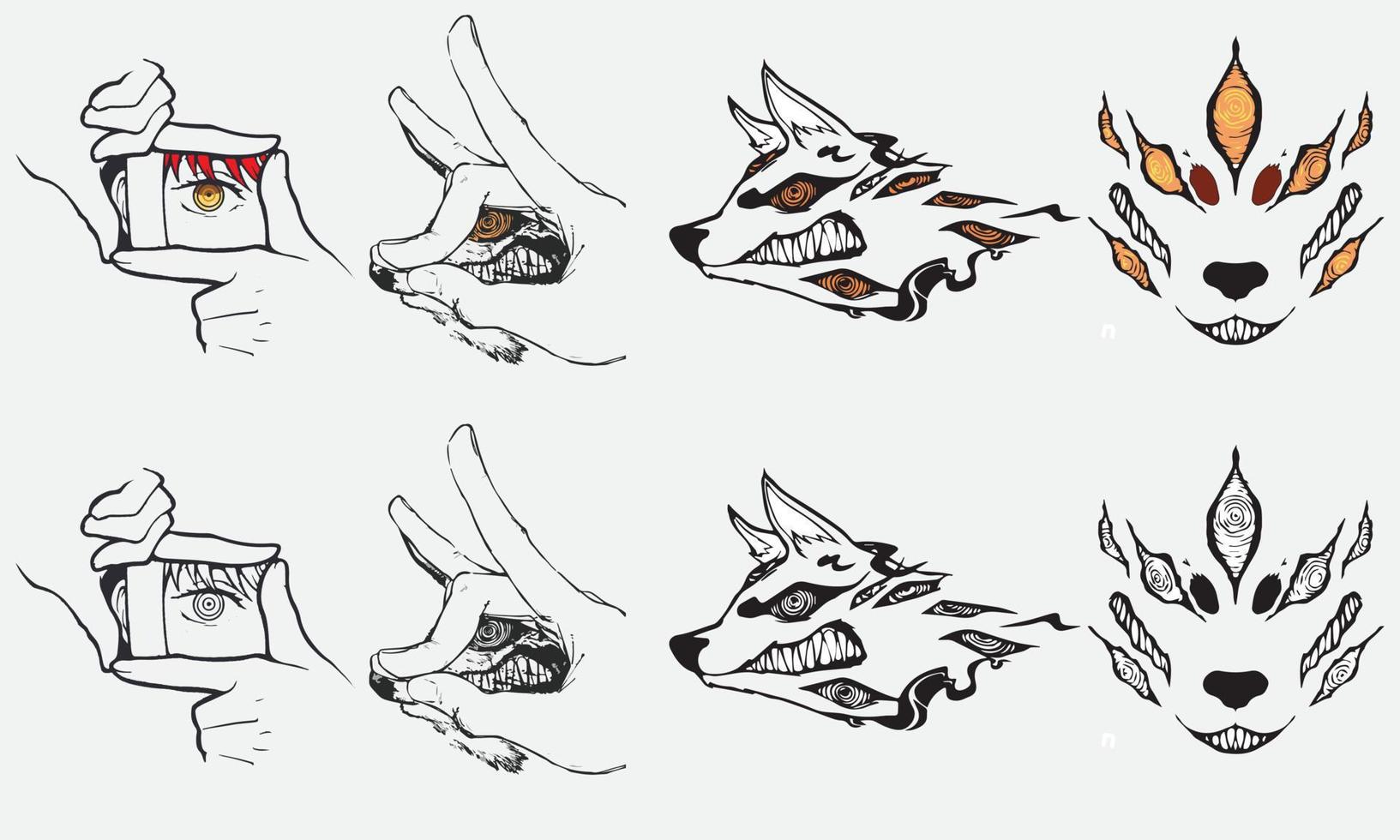 fox devil icon set vector