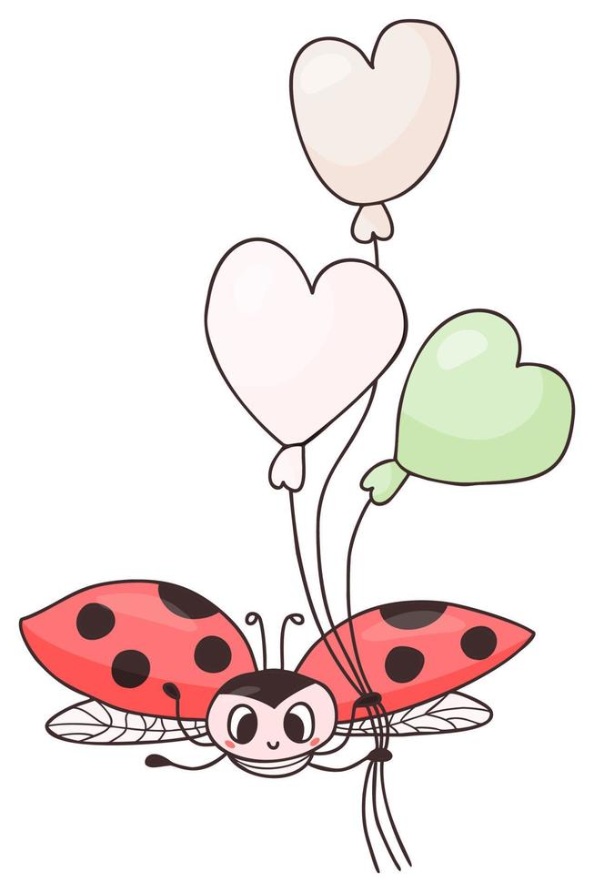 mariquita con globos. pegatina vector