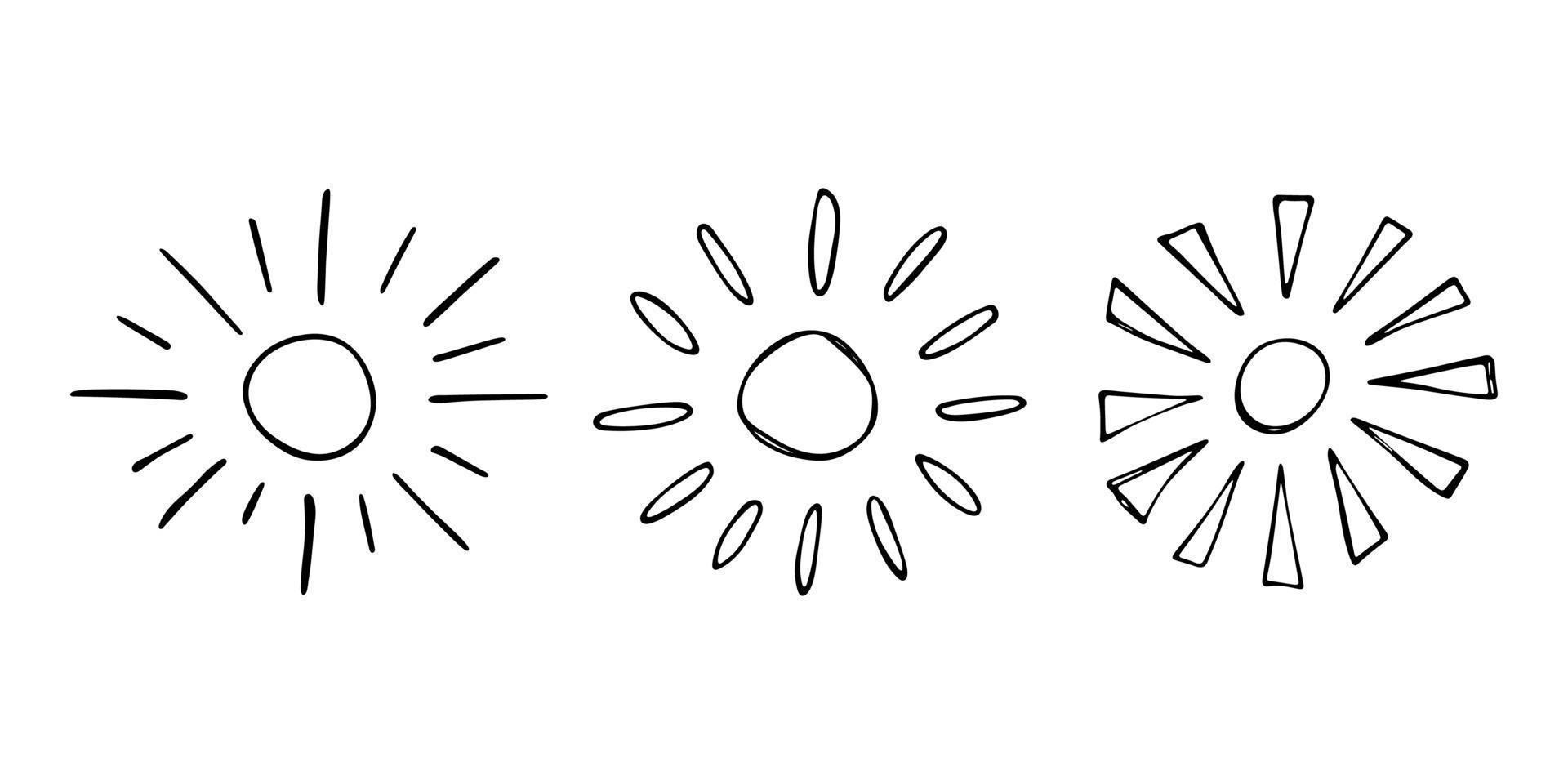 Hand drawn abstract sun symbol. Summer doodle set. Vector elements for design