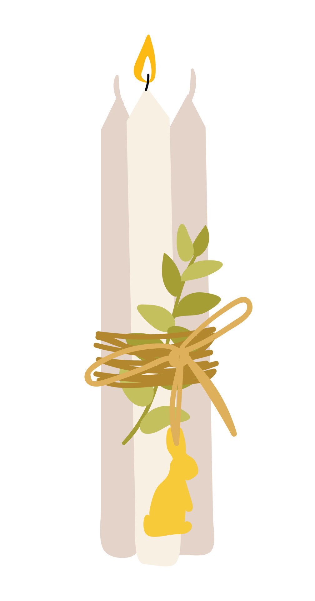 Decorative Easter candle with fire and decor for table decoration. A