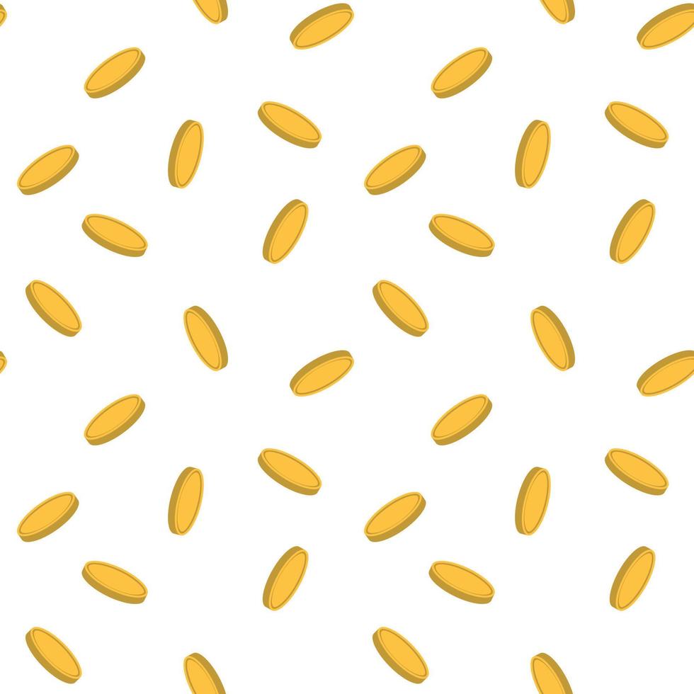 Falling golden abstract coins seamless pattern. Isolated on white background. Vector illustration