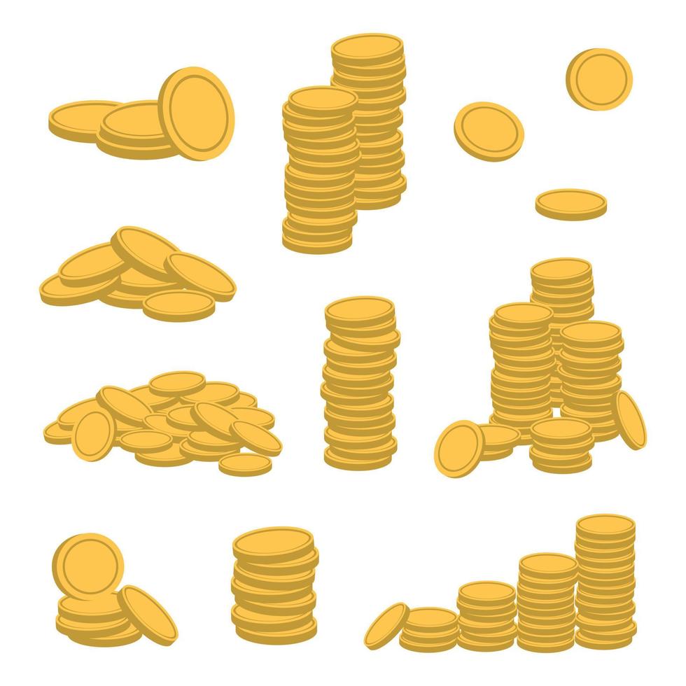 Golden coins collection. Isolated on white background. Perfect for business and economic concepts design vector