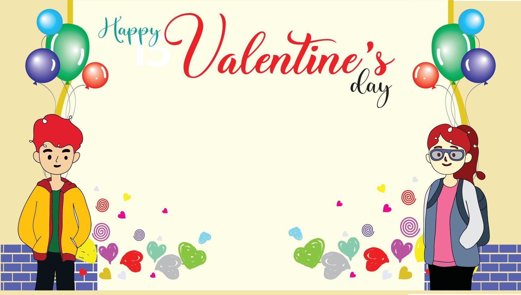 Valentine's day greeting cards with blank space areas and cartoon characters  Colorful backgrounds vector