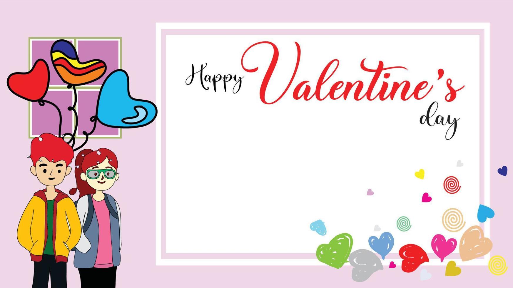 Valentine's day greeting cards with blank space areas and cartoon characters  Colorful backgrounds vector