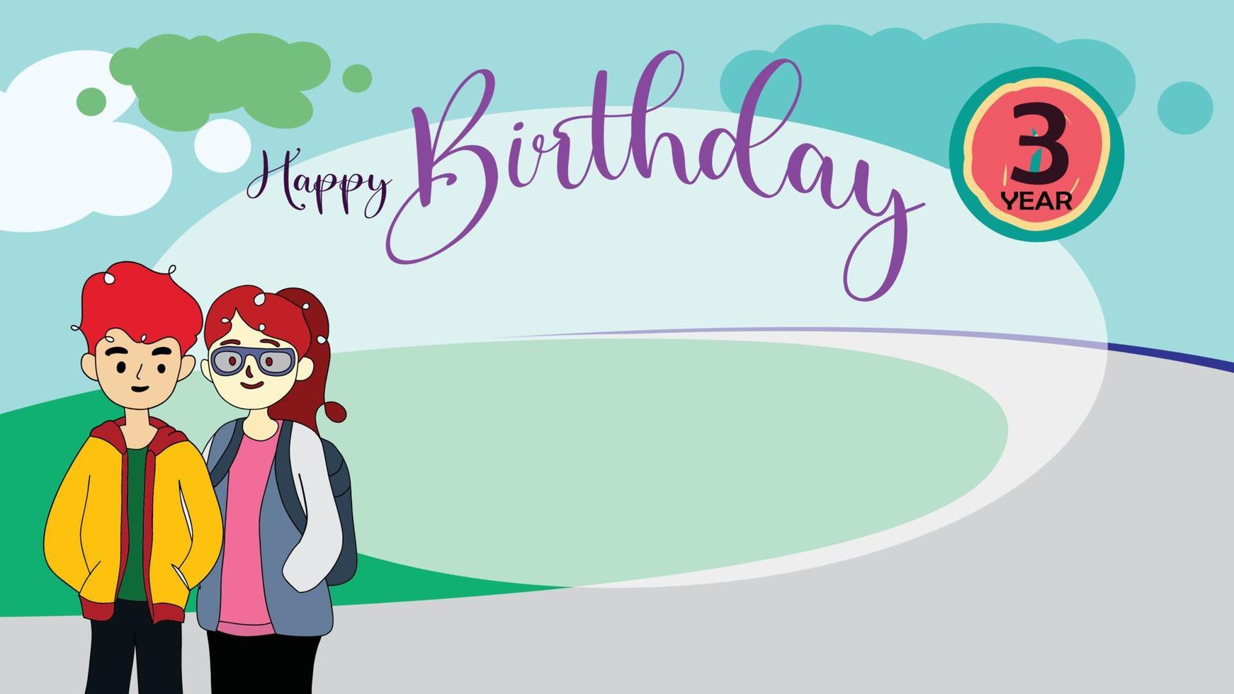 Happy birthday greeting cards with blank space areas and cartoon characters. Balloon icon. Glitter love. vector