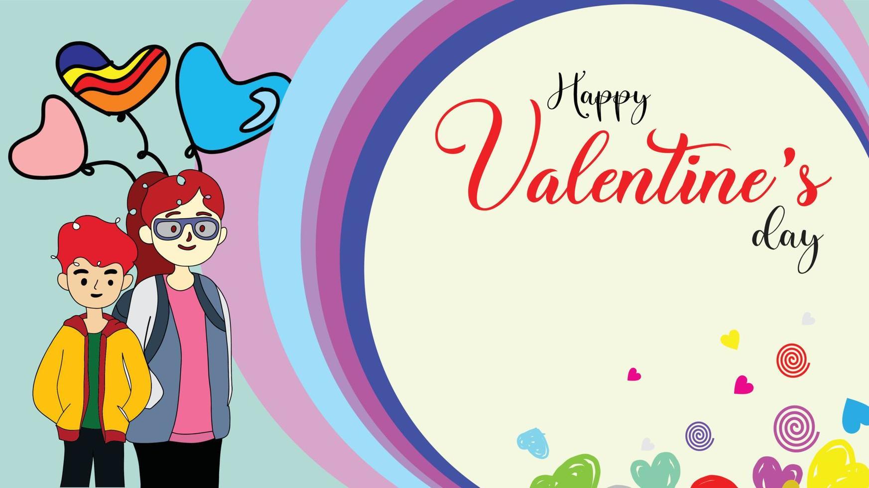 Valentine's day greeting cards with blank space areas and cartoon characters  Colorful backgrounds vector