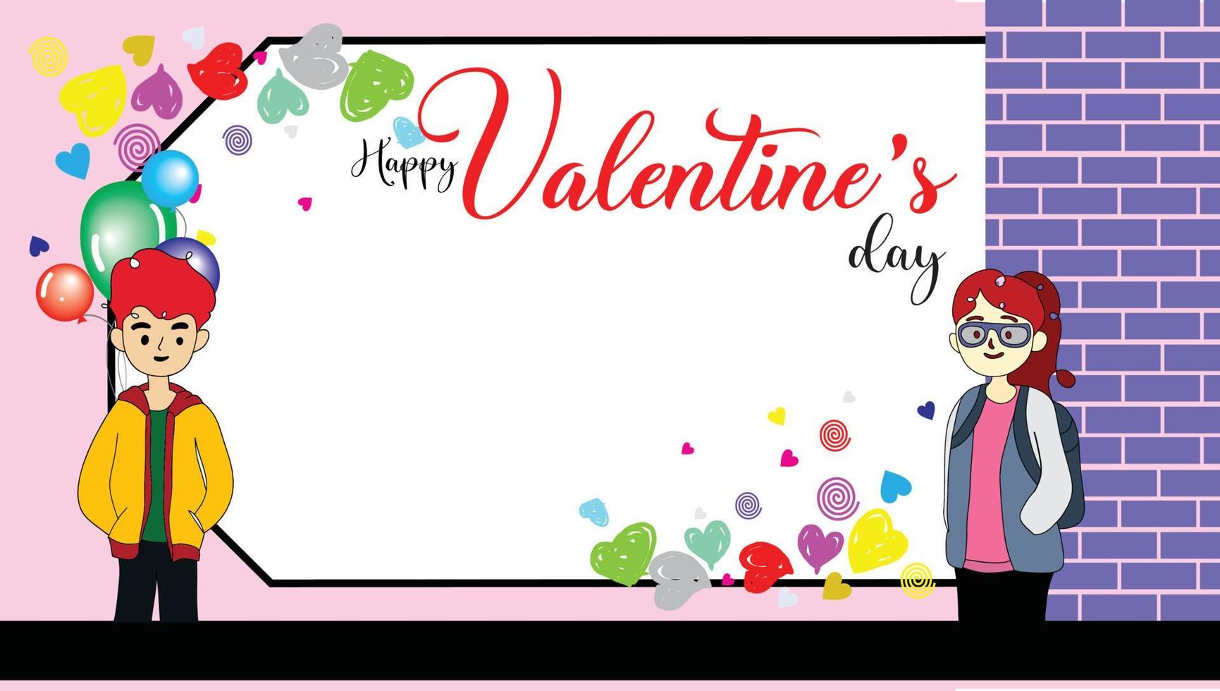 Valentine's day greeting cards with blank space areas and cartoon characters  Colorful backgrounds vector