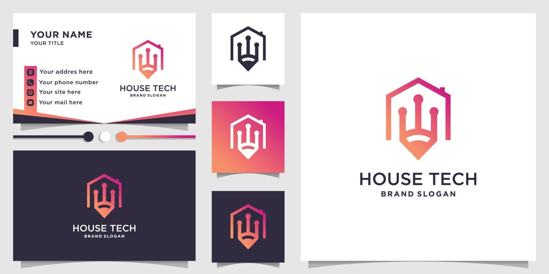 diseño de logotipo de casa con concepto de tecnología creativa vector