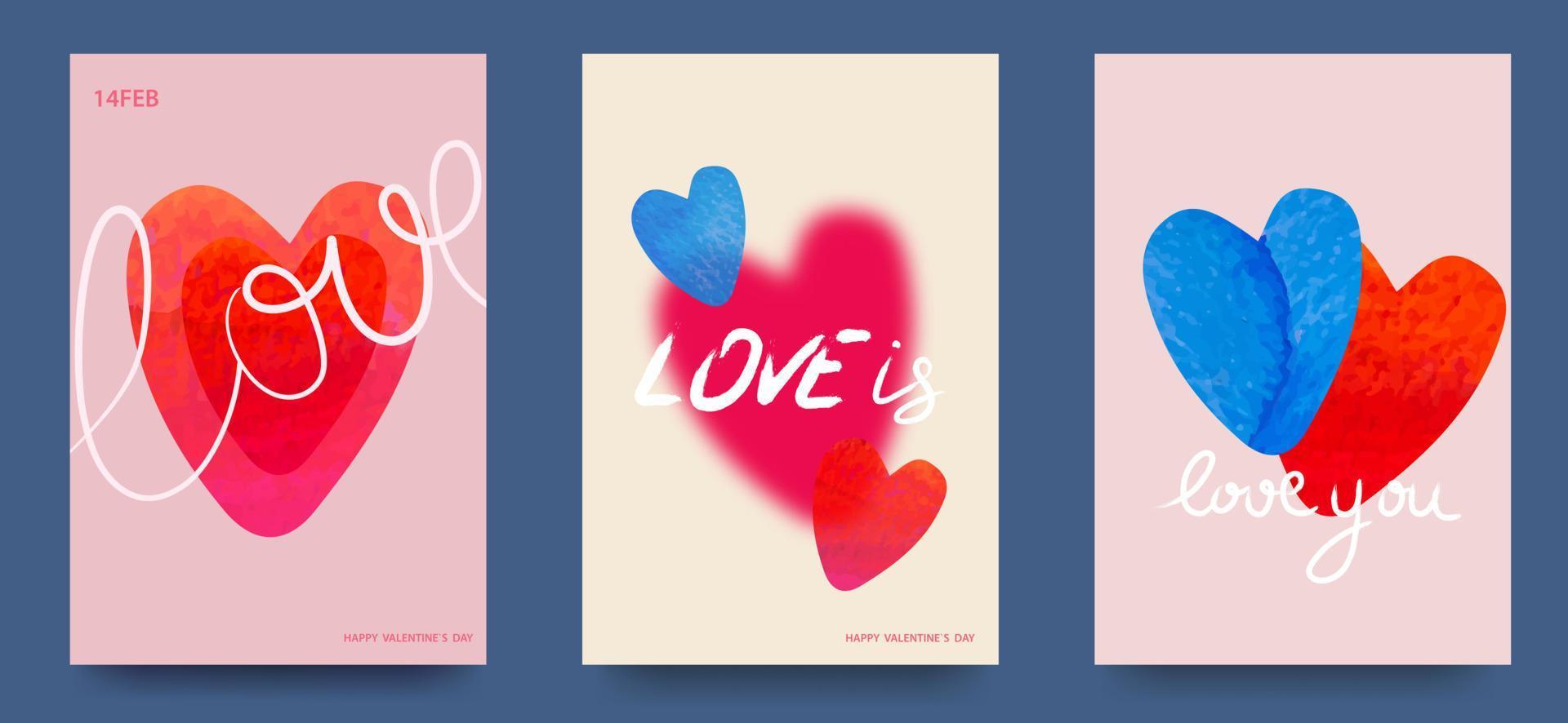 Happy Valentine s Day greeting cards. Fashion gradients. Social media story templates for digital marketing and sales promotion. Watercolor hearts. Vector illustration
